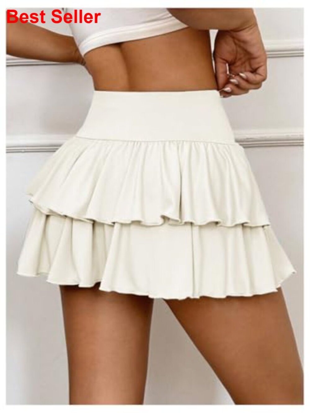 Y2k Layered Ruffle Skinny Skorts High Waisted A Line Mini Skirt with Built in - Picture 2 of 5